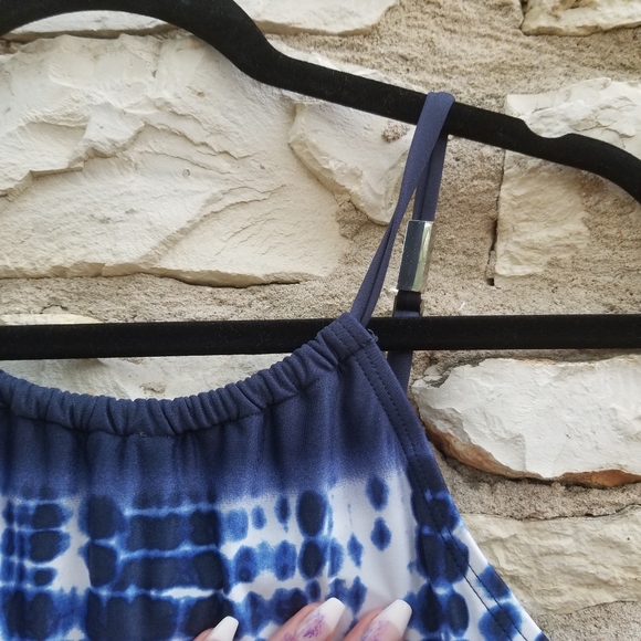 Michael Kors Blue White Tie Dye Batik Padded One Piece Swimsuit Size 6 - Picture 4 of 8